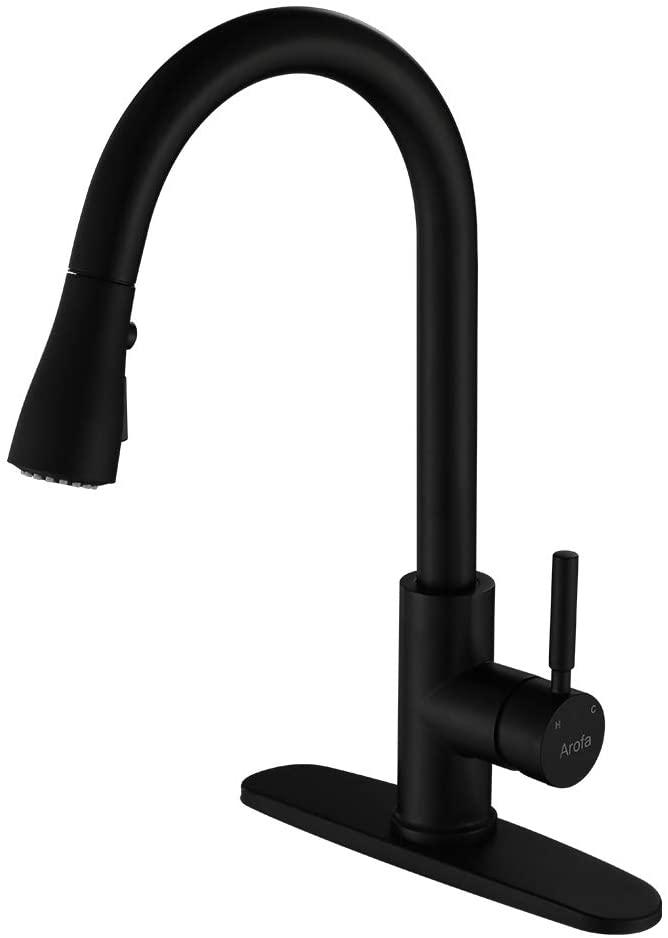 Arofa A02BY Contemporary Matte Black Pull Down Kitchen Faucet